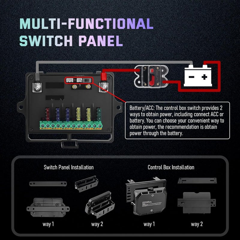 Chelhead Led AUX Switch Panel, 6 Gang RGB Backlit Multifunction Controller for Off Road Ditch Whip Lights Compatible with 12V 24V Car Trucks SUV Boat Marine UTV ATV, Aluminum - Image 4